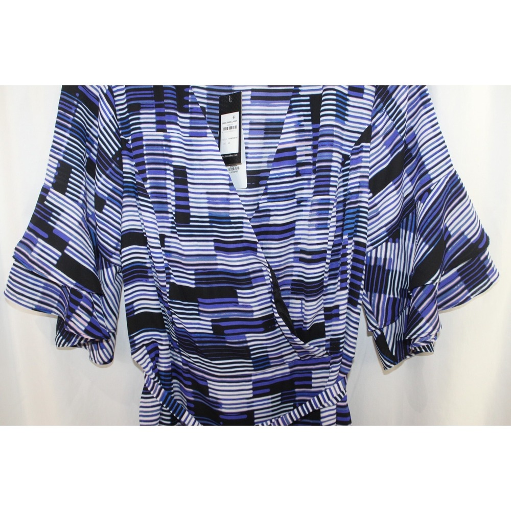 City Chic Isabella Hypnotize Print Tie Waist Faux Wrap Ruffle Dress XS/14 NWT - Picture 3 of 7